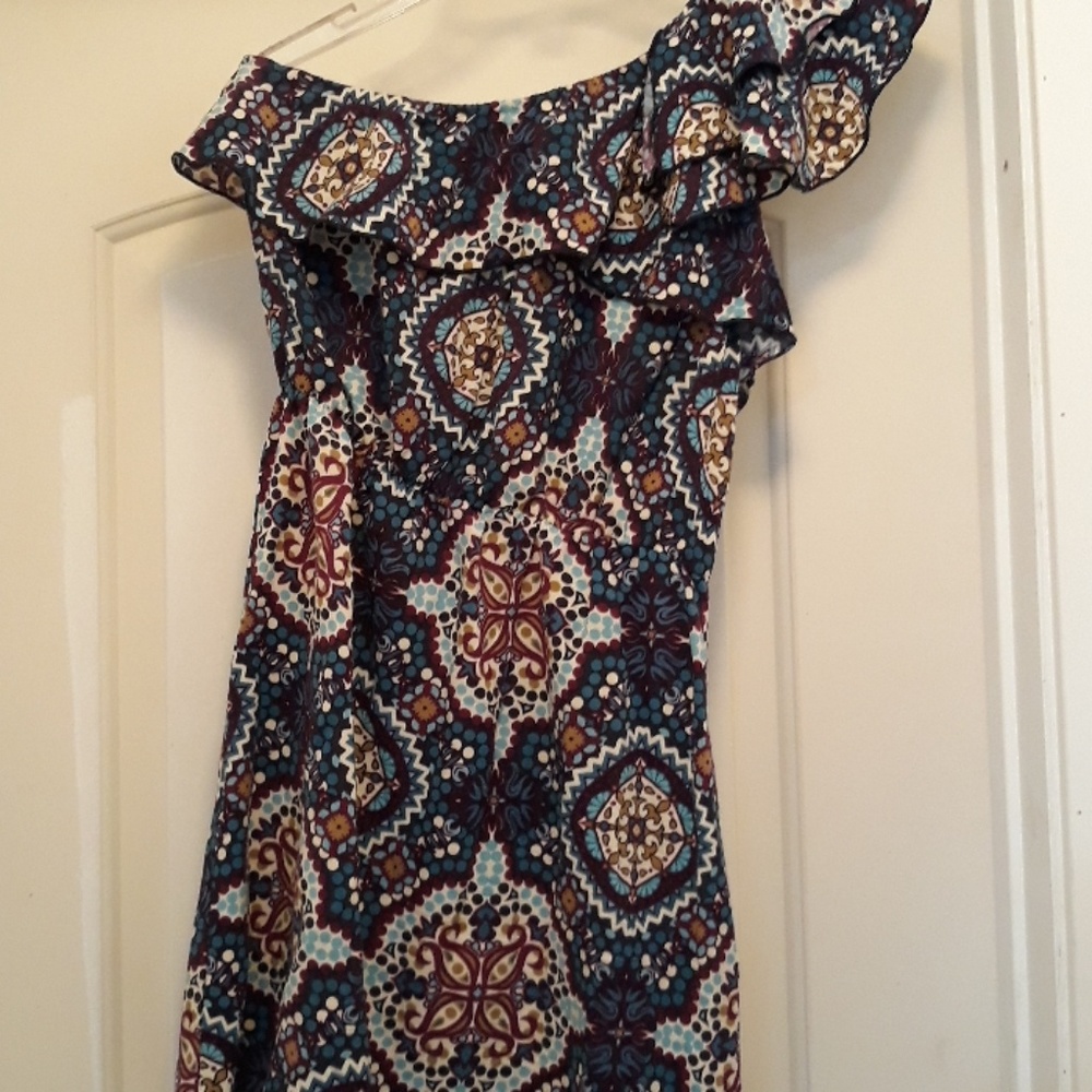 BOHO BEAUTIFUL HIPPIE Prints One Shoulder Dress M
